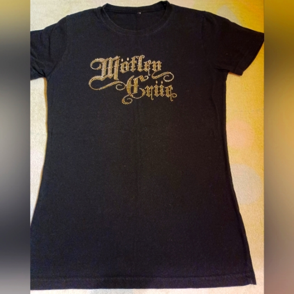 Motley Crue Women's Black Skinny Tee With Name In Rhinestones
